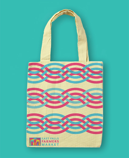 Totebag with a blue and pink wave pattern