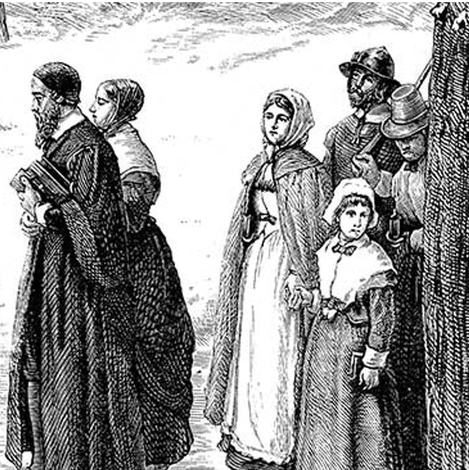 Drawing of puritan colonists